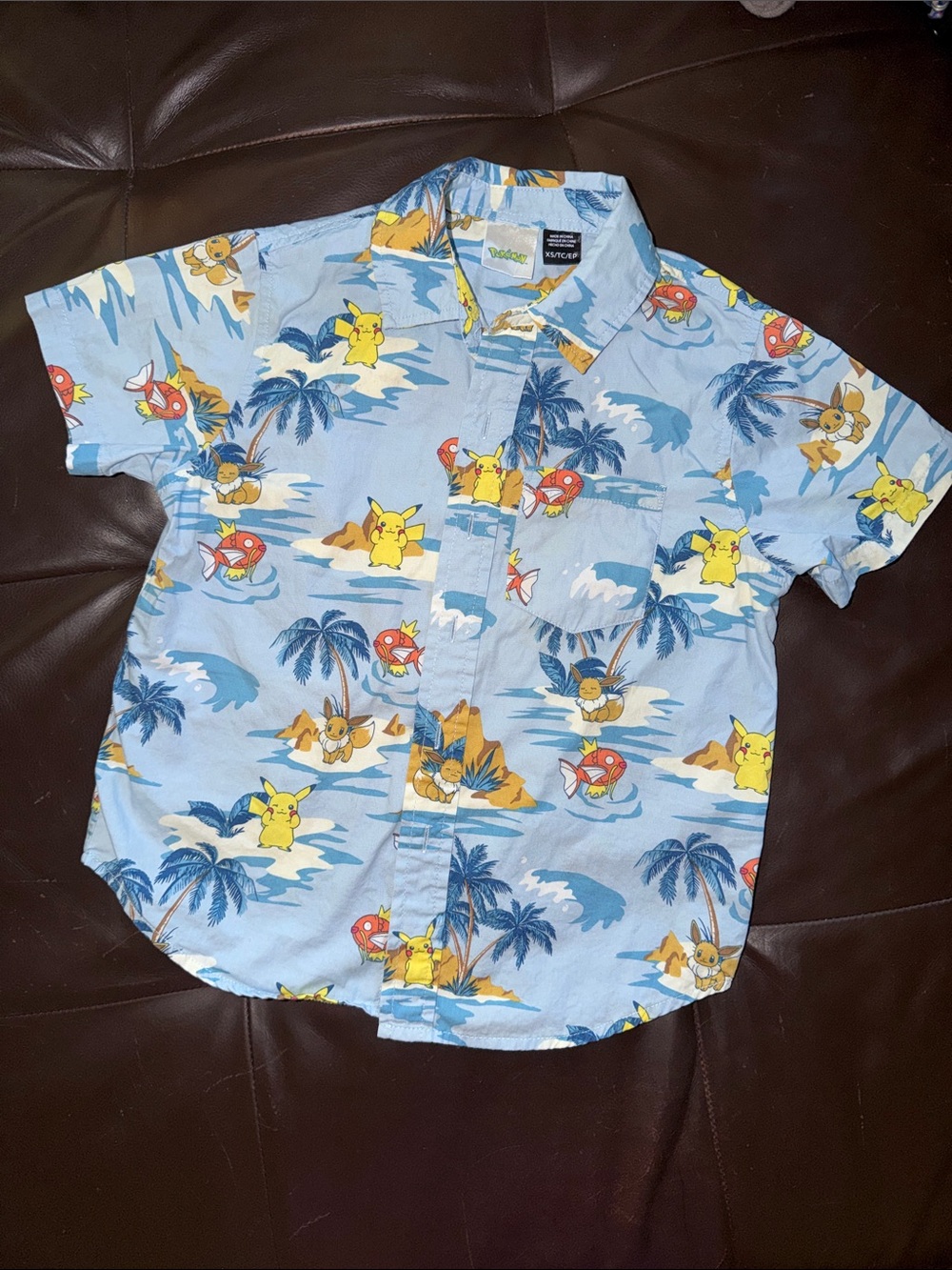 Kids' Light Blue Pokémon Print Short Sleeve Shirt